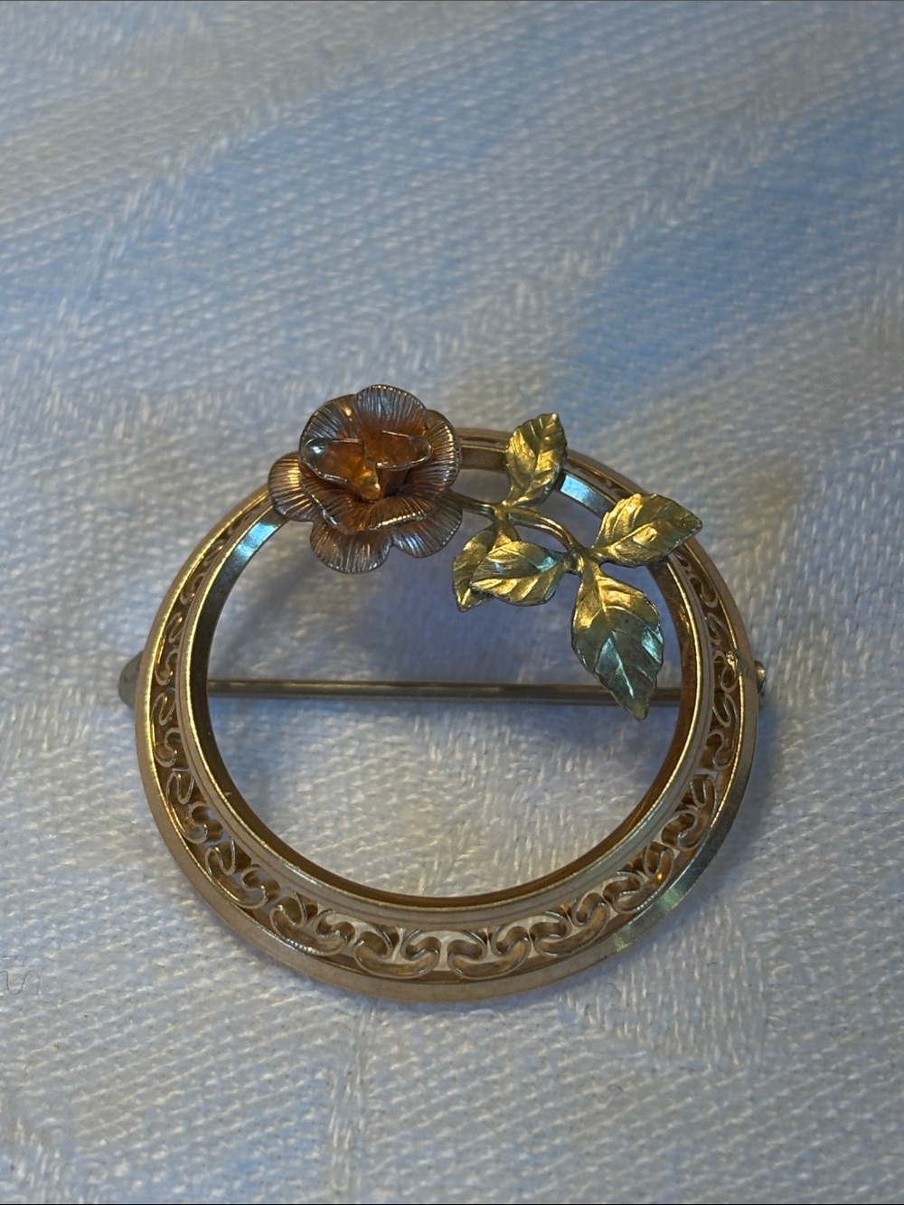 Vintage Anne Klein & Co. Floral Brooch Pin Gold Tone Openwork Filigree